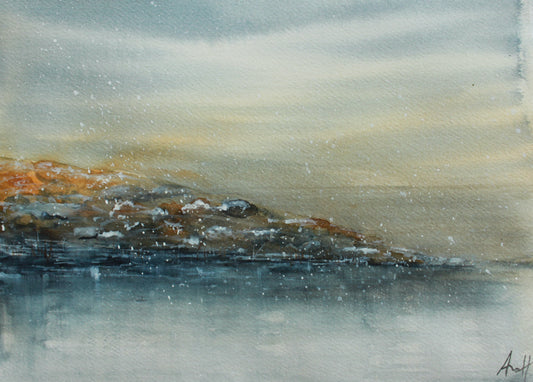 Watercolour, original painting. 21x27 cm. 'Winterlight in the archipelago'