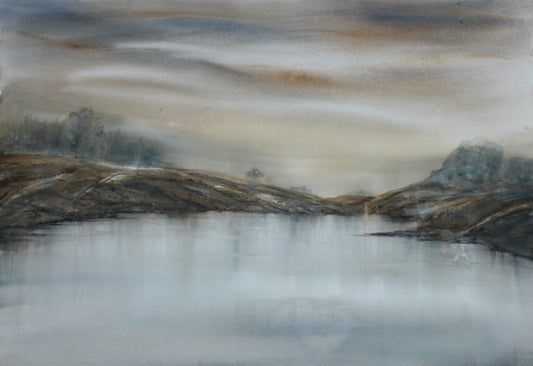 Watercolour, original painting. 57x76 cm. 'Evening on the island'