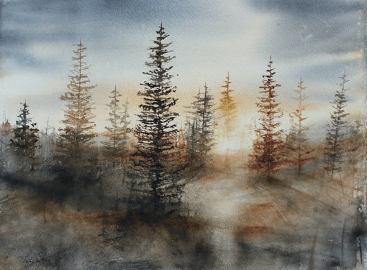 Watercolour, original painting. 29x38 cm. 'Light in the woods'